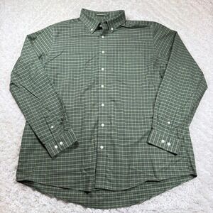 Eddie Bauer Shirt Men's 2XLT Green Plaid Button Down Wrinkle Resistant Outdoor